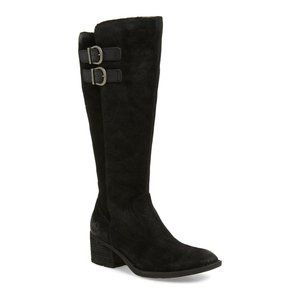 $240 BORN BASIL Riding Boot BUCKLE suede MOTO LEATHER DISTRESSED black 7 (B22)